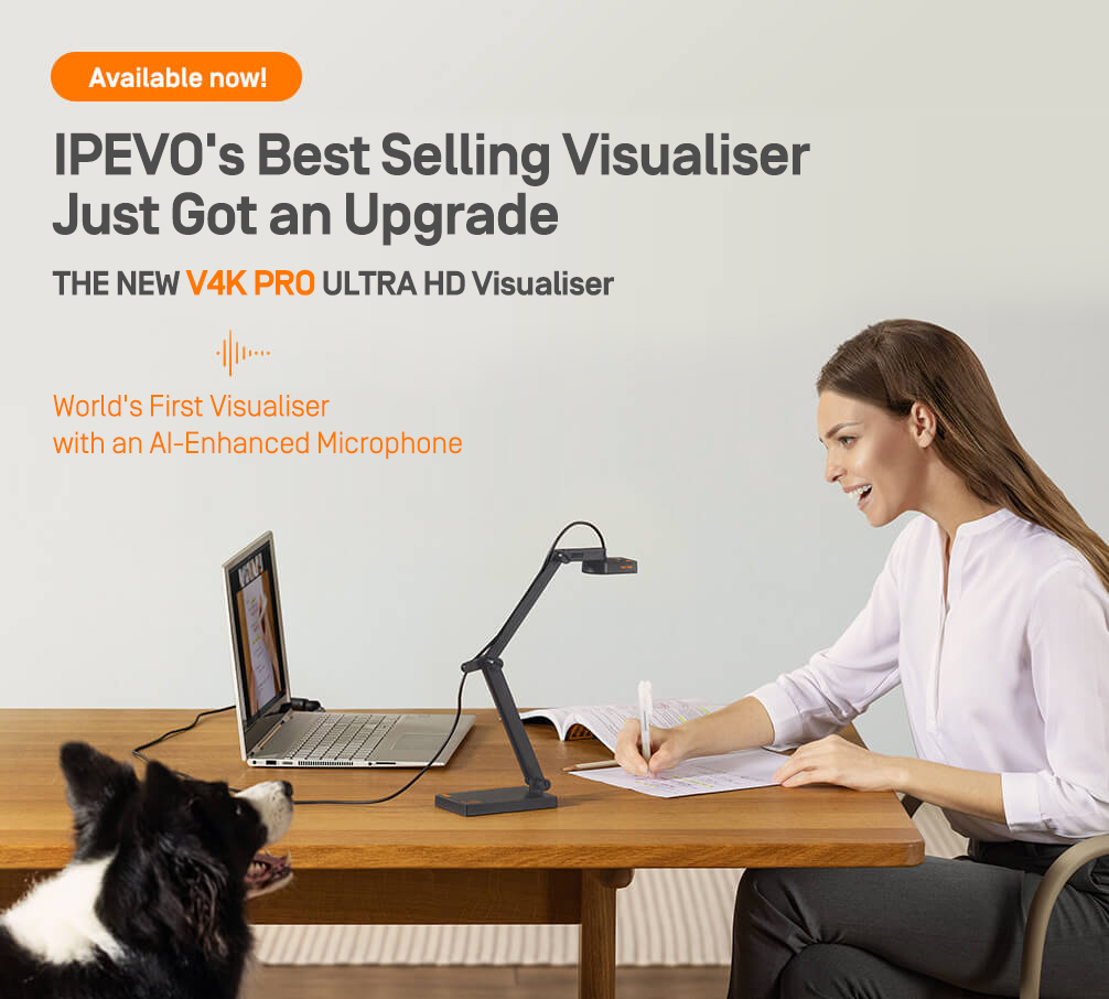 IPEVO V4K PRO - Le premier appareil visualiseur au monde avec un micro amélioré par l'IA
